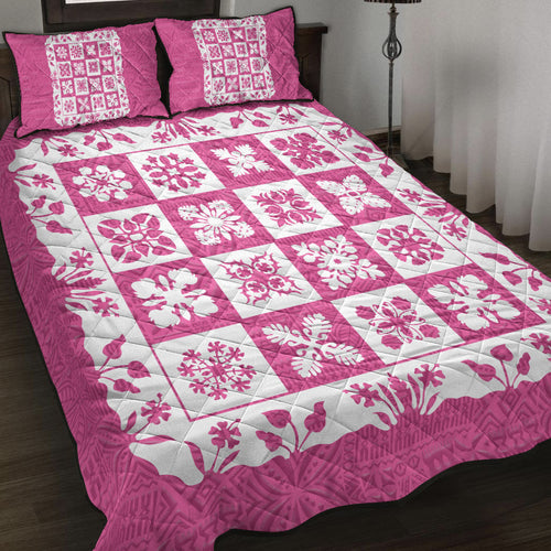 Hawaii Quilt Bed Set Pink Hawaii Pattern Polynesian Color