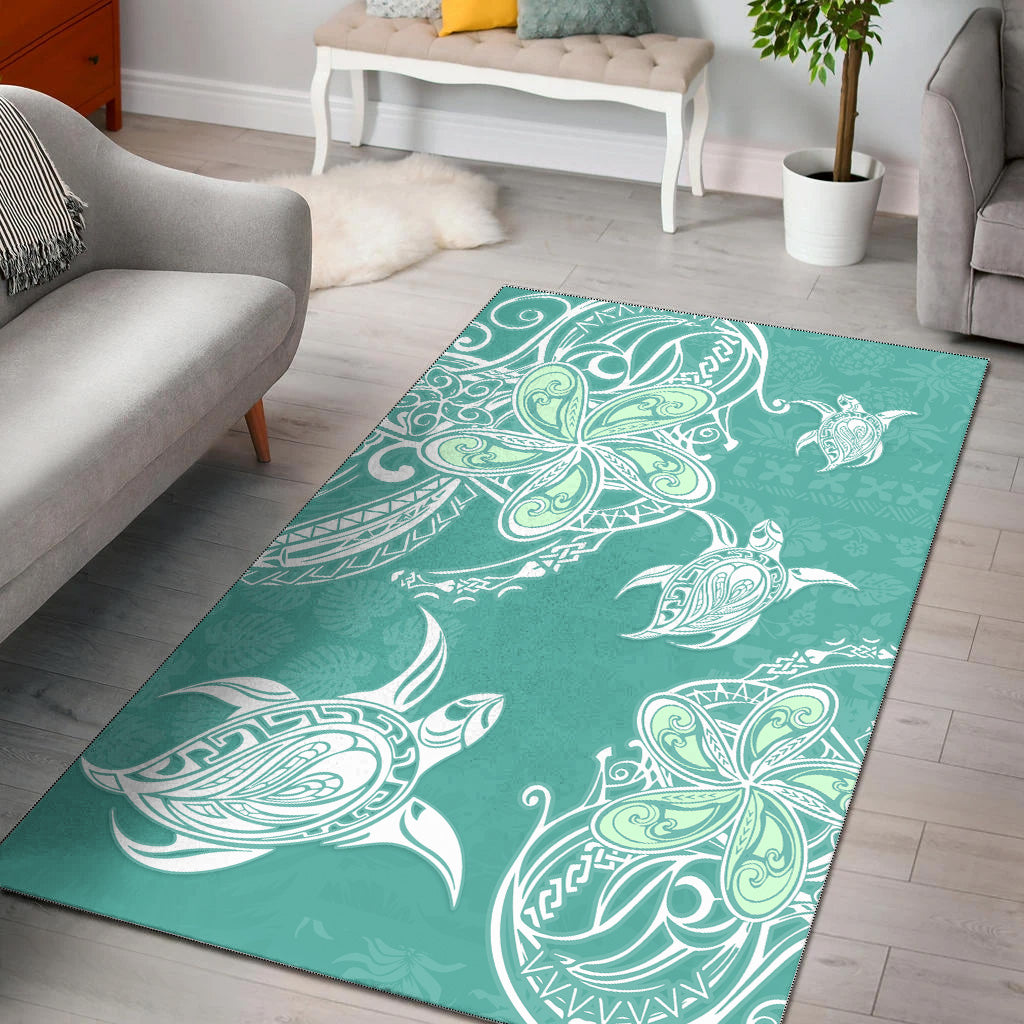 Hawaii Area Rug Polynesian Pattern Plumeria Turtles