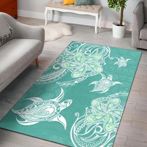 Hawaii Area Rug Polynesian Pattern Plumeria Turtles