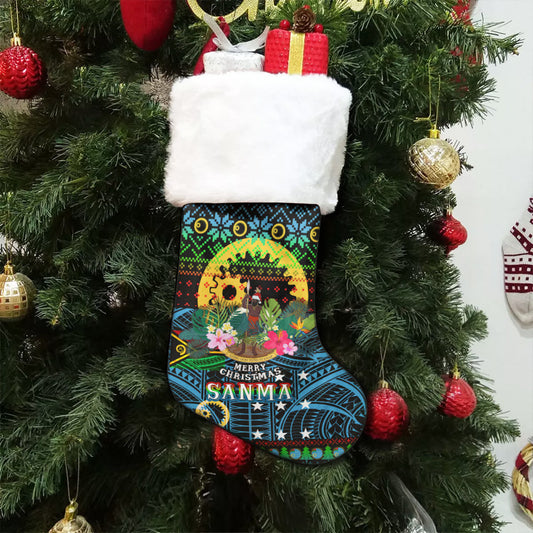 Shefa Polynesian Christmas Stocking - Shefa Vanuatu Coat of Arms Christmas Hat Polynesian Patterns Christmas Stocking