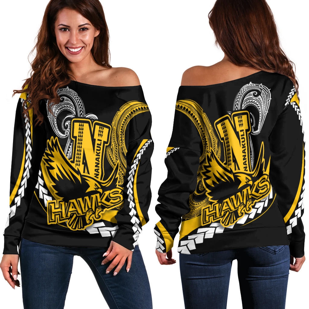 Hawaii Custom Women Off Shoulder Sweater - Nanakuli High School Polynesian Tribal Pattern
