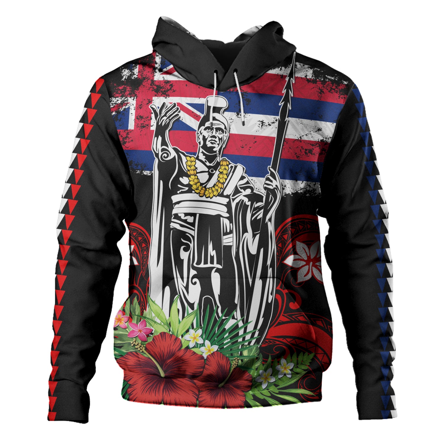 Hawaii Hoodie King Kamehameha I Tribal Flag Tropical Style