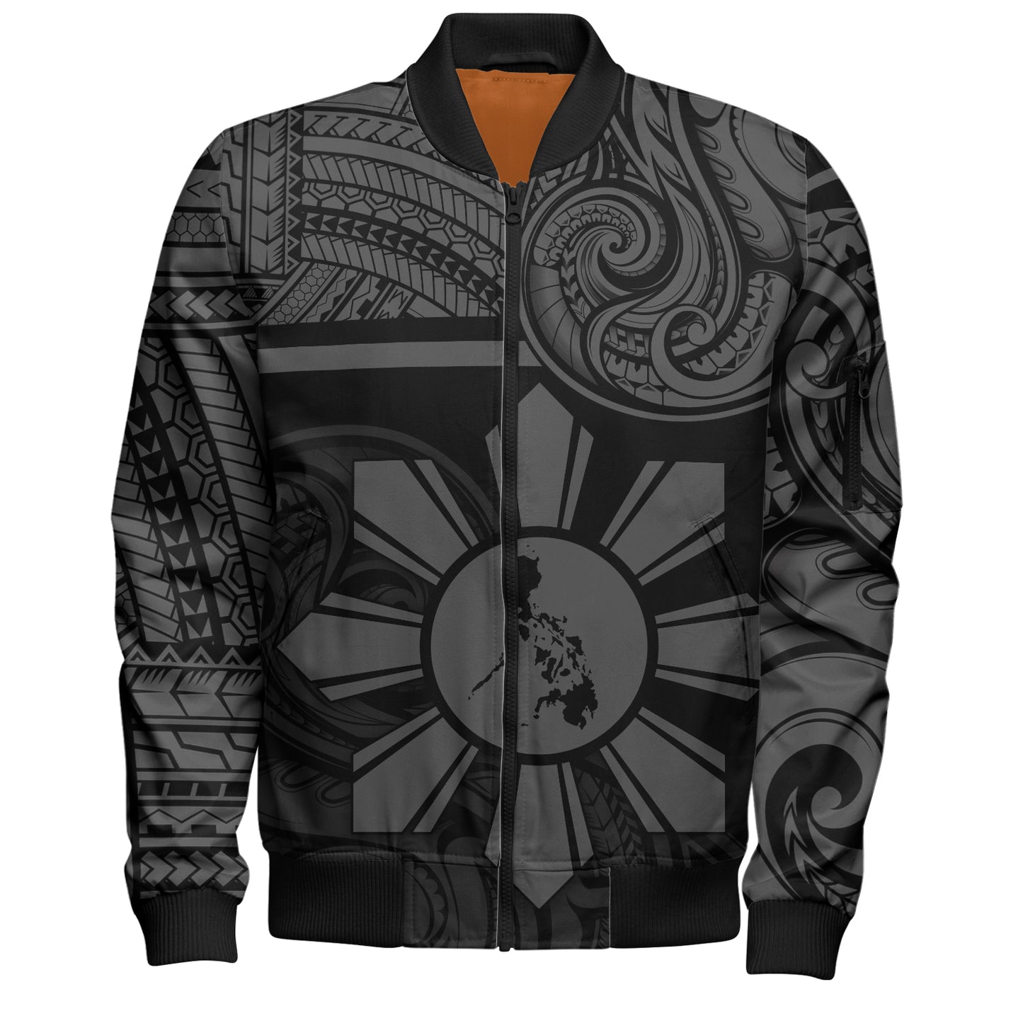 Philippines Filipinos Bomber Jacket Polynesian Tribal Sun And Map Original Style