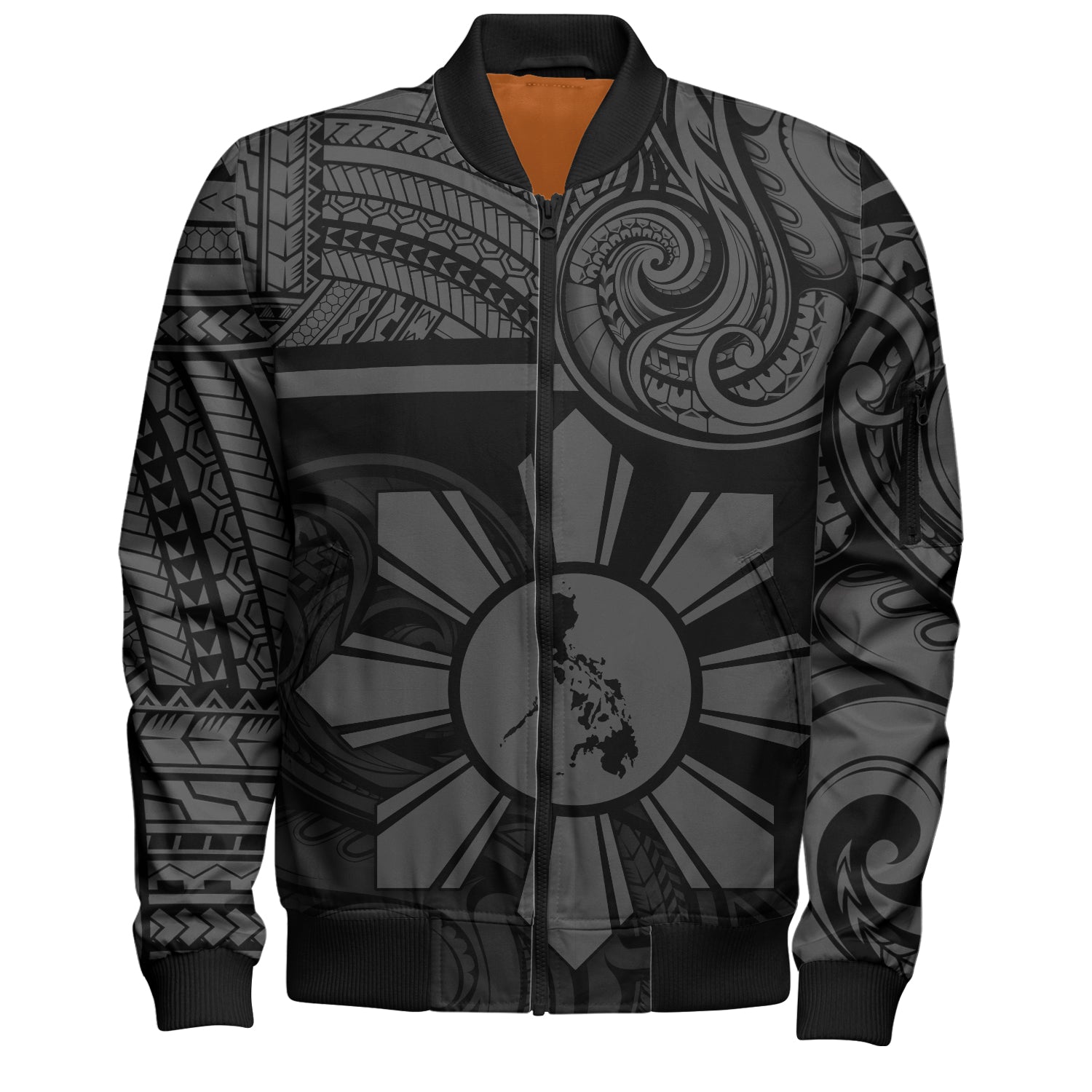 Philippines Filipinos Bomber Jacket Polynesian Tribal Sun And Map Original Style