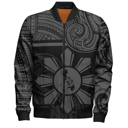 Philippines Filipinos Bomber Jacket Polynesian Tribal Sun And Map Original Style