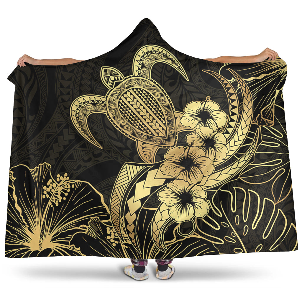 Hawaii Hooded Blanket Tribal Polynesia Floral Gold Art