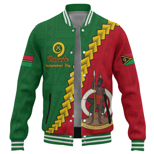 Vanuatu Baseball Jacket Tribal Coat Of Arms With Flag Independence Day