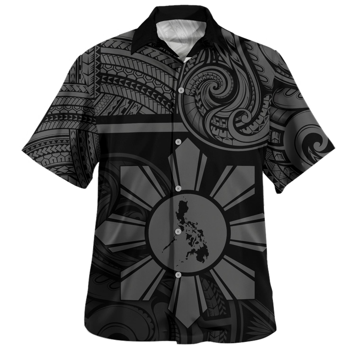 Philippines Filipinos Hawaiian Shirt Polynesian Tribal Sun And Map Original Style