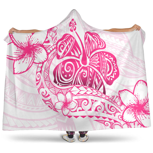 Hawaii Hooded Blanket Pink Hibiscus And Plumeria Flowers Polynesian Decor