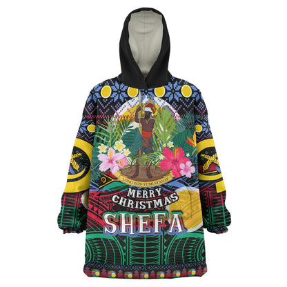 Shefa Polynesian Christmas Snug Hoodie - Shefa Vanuatu Coat of Arms Christmas Hat Polynesian Patterns Oodie Blanket