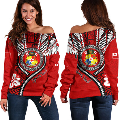 Tonga Off Shoulder Sweatshirt Custom Tribal Ngatu Pattern Circle Style