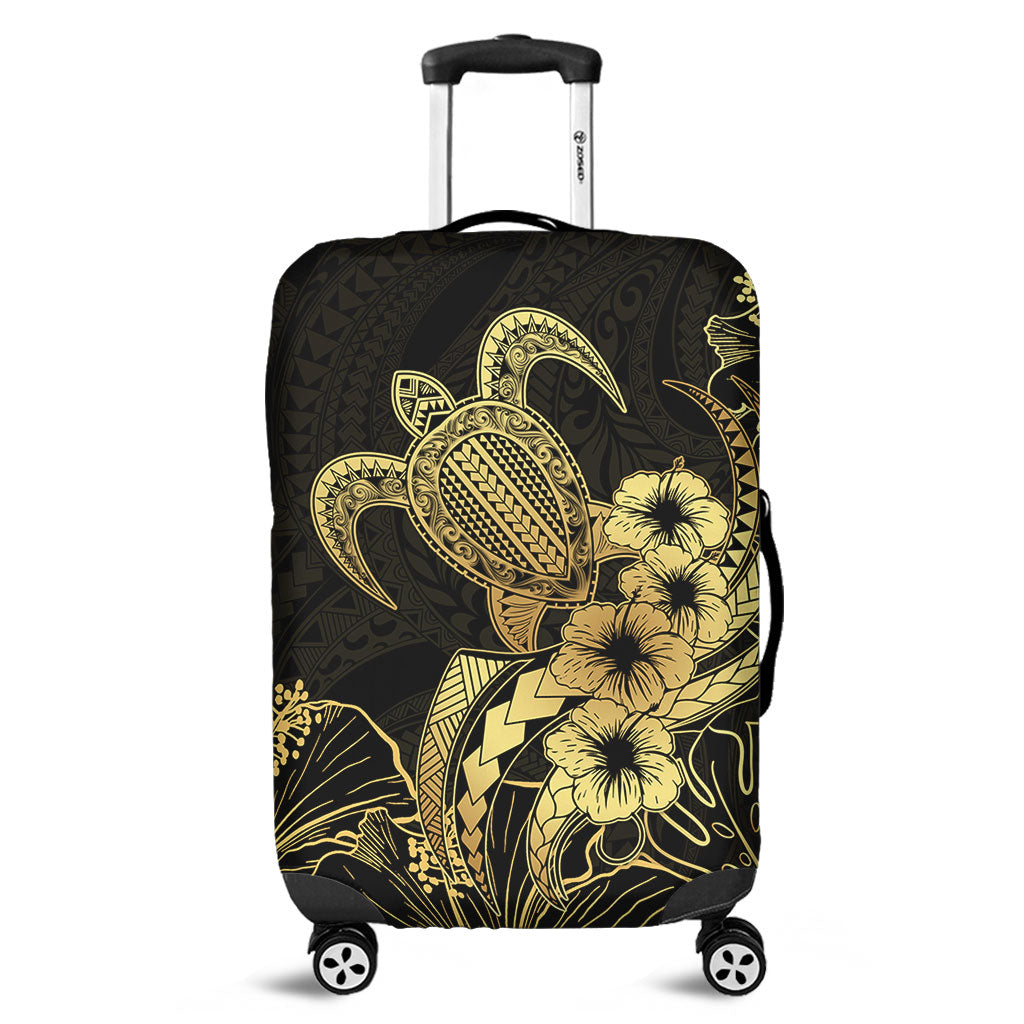 Hawaii Luggage Cover Tribal Polynesia Floral Gold Art