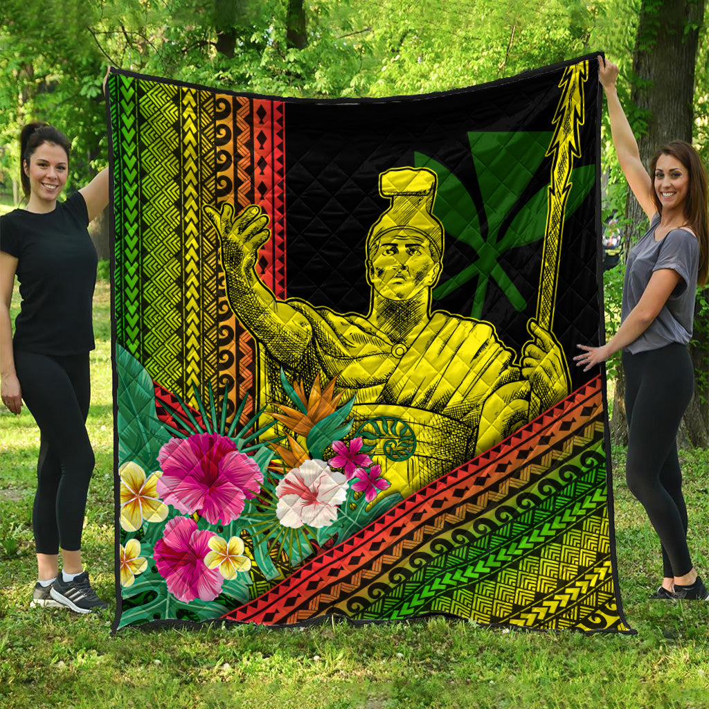 Hawaii Premium Quilt King Kamekameha Kanaka Maoli Polynesian Pattern