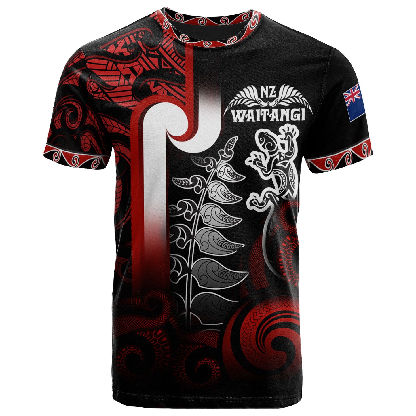 New Zealand Gradient T Shirt - Maori Tino Rangatiratanga With Lizard And Silver Fern