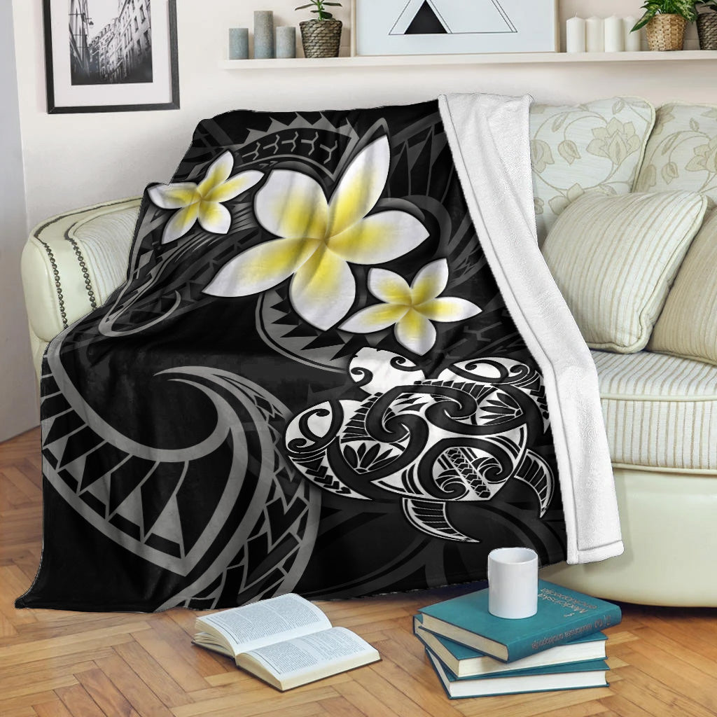 Hawaii Premium Blanket Hawaiian Turtle Honu Plumeria Tribal Tattoo