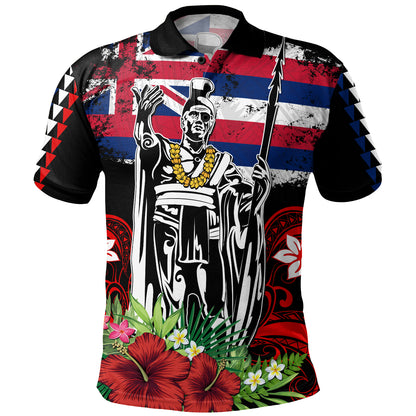 Hawaii Polo Shirt King Kamehameha I Tribal Flag Tropical Style