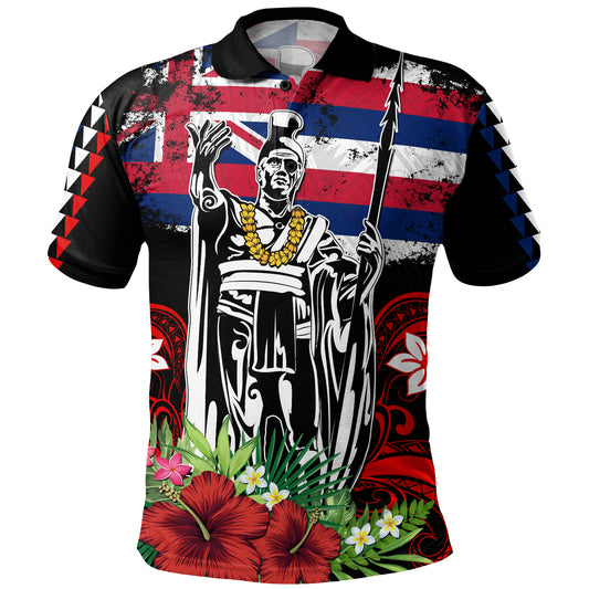 Hawaii Polo Shirt King Kamehameha I Tribal Flag Tropical Style