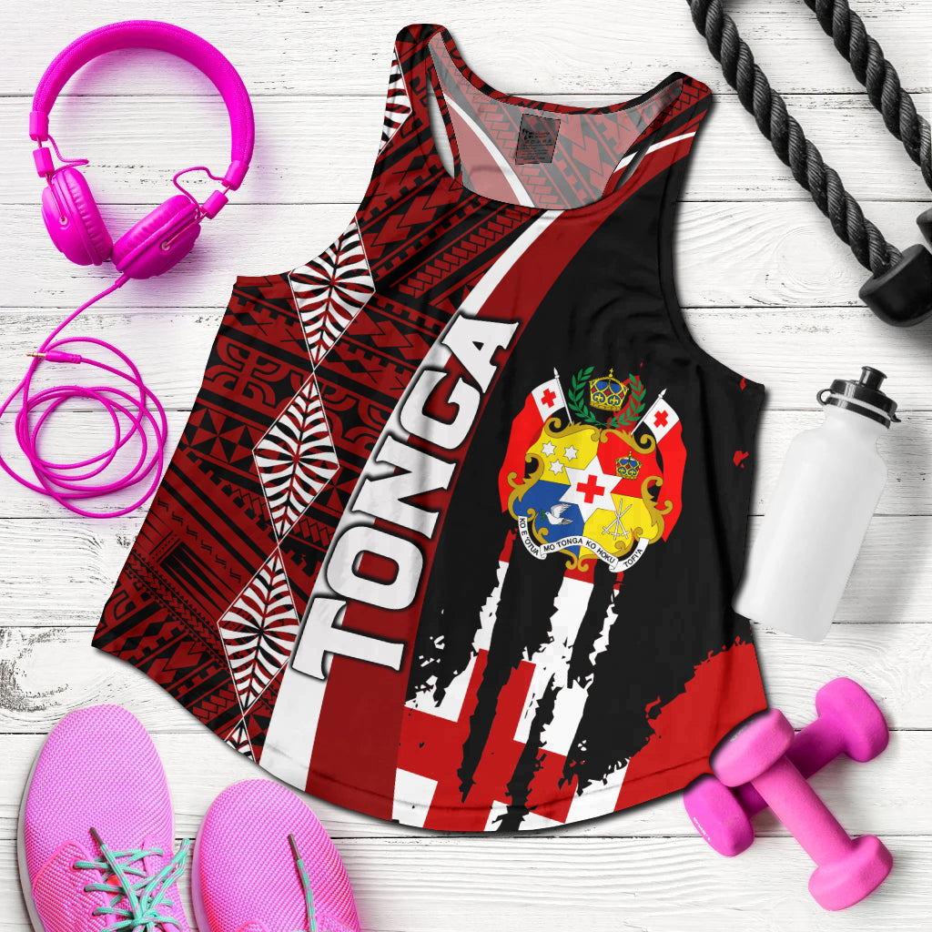 Tonga Women Racerback Tank - Coat Of Arms Tapa Tonga Patterns