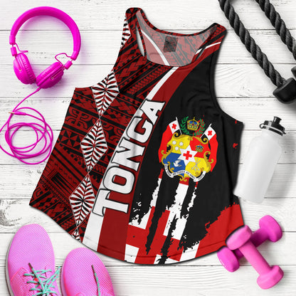 Tonga Women Racerback Tank - Coat Of Arms Tapa Tonga Patterns