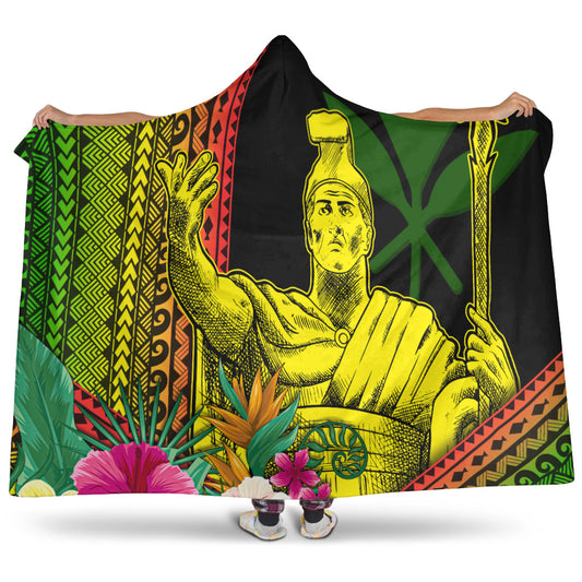 Hawaii Hooded Blanket King Kamekameha Kanaka Maoli Polynesian Pattern