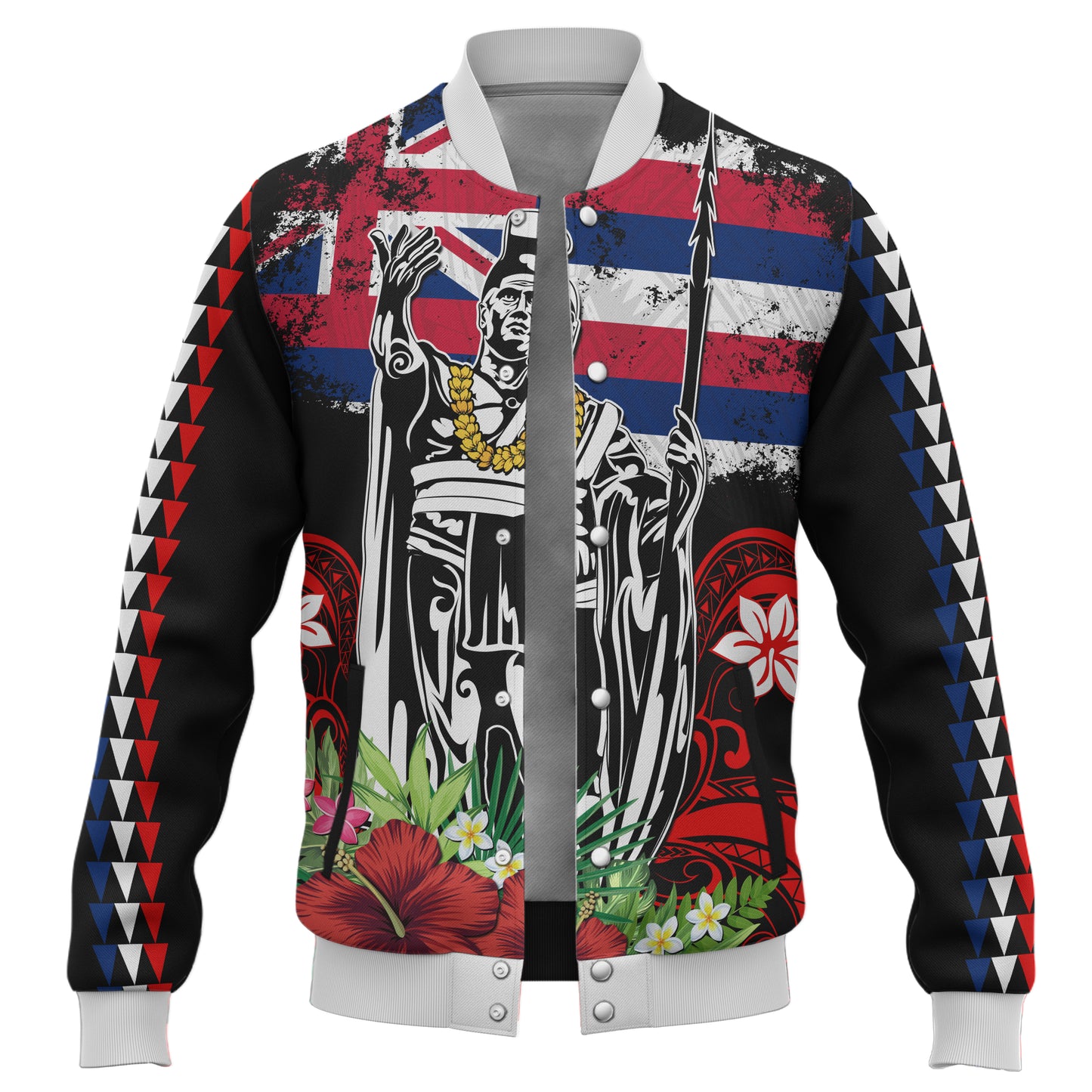 Hawaii Baseball Jacket King Kamehameha I Tribal Flag Tropical Style