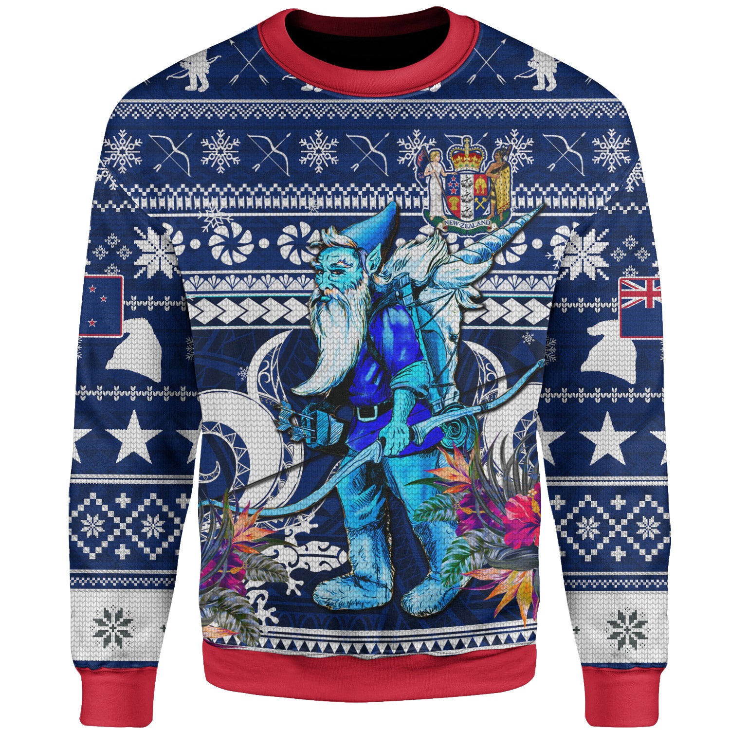 New Zealand Sweatshirt Custom Meri Kirihimete Ugly Christmas Gnome Packing Out a Unicorn