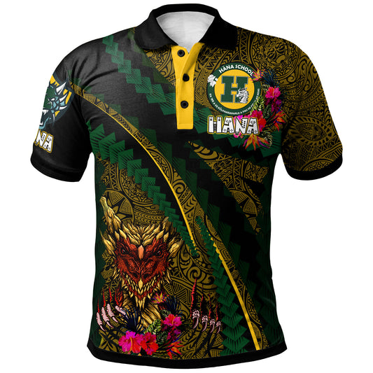 Hawaii Hana High School Custom Polo Shirt - Hana Dragons With Tropical Tribal Pattern Scratch Style