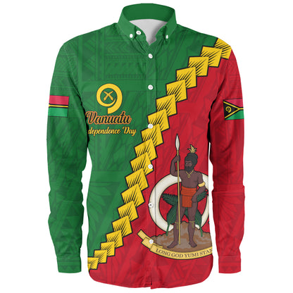Vanuatu Long Sleeve Shirt Tribal Coat Of Arms With Flag Independence Day