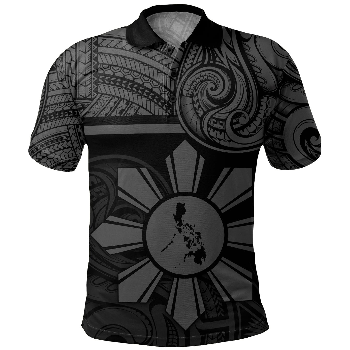 Philippines Filipinos Polo Shirt Polynesian Tribal Sun And Map Original Style
