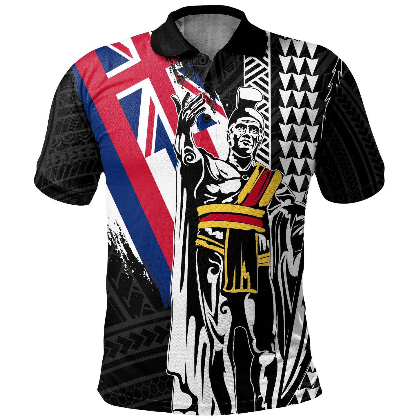 Hawaii Polo Shirt King Kamehameha I Kakau Flag Grunge