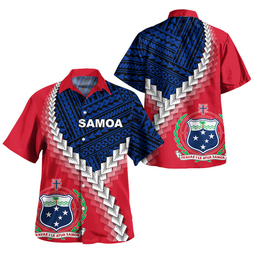 Samoa Polynesian Short Sleeve Shirt - Custom Samoa Coat Of Arms With Polynesian Tattoo
