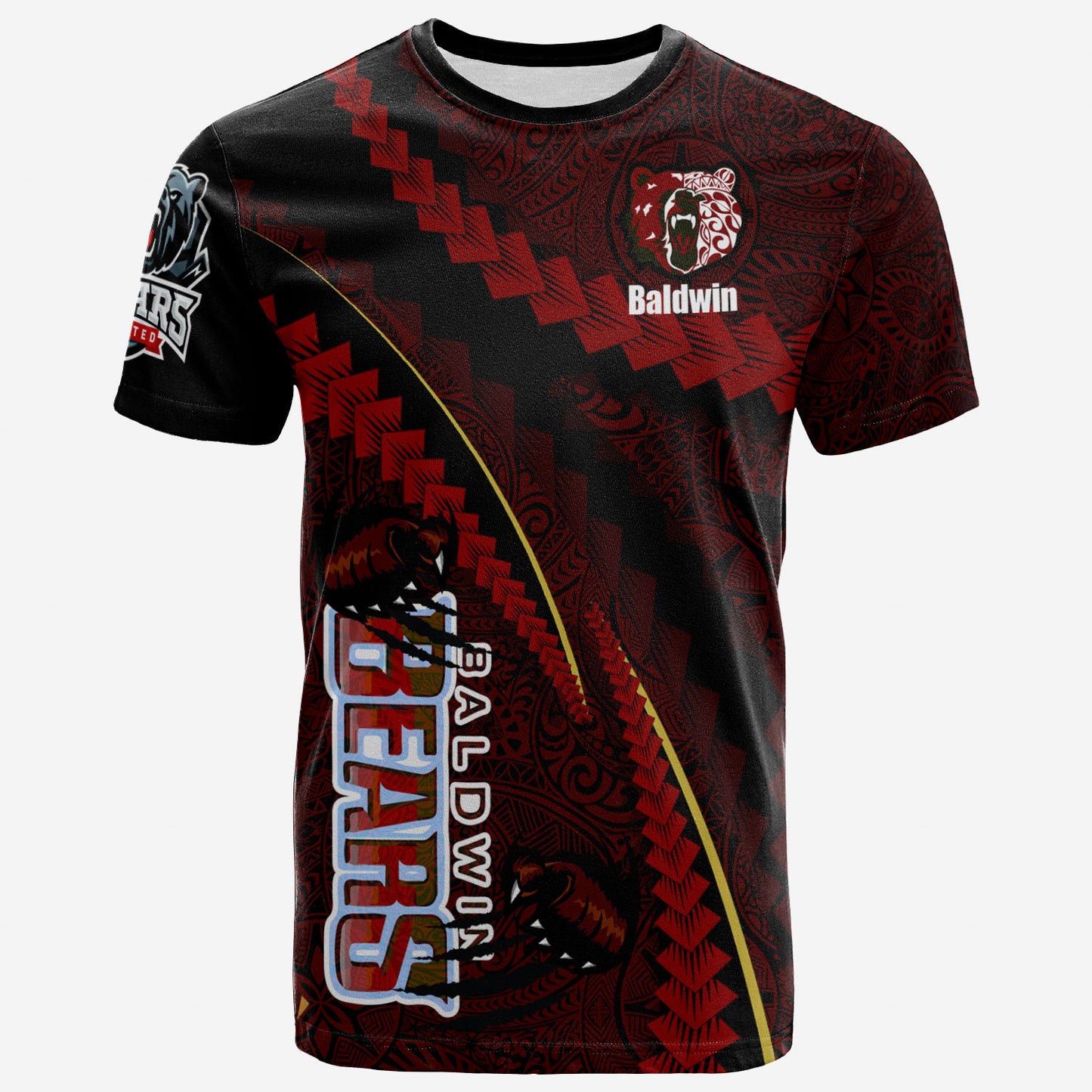 Hawaii Baldwin High School Custom Polynesian T-shirt - Baldwin Super Bears Polynesian Tribal Pattern Scratch Style
