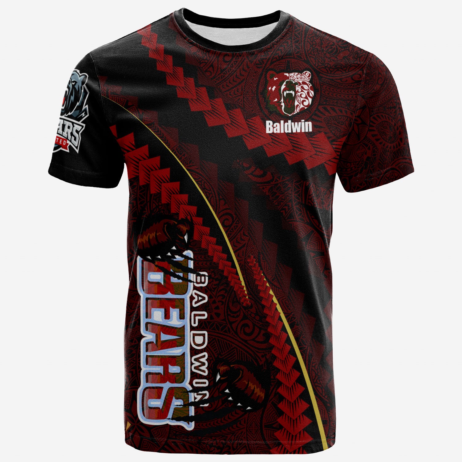 Hawaii Baldwin High School Custom Polynesian T-shirt - Baldwin Super Bears Polynesian Tribal Pattern Scratch Style