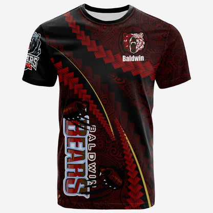 Hawaii Baldwin High School Custom Polynesian T-shirt - Baldwin Super Bears Polynesian Tribal Pattern Scratch Style