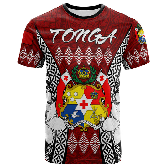 Tonga T-shirt - Custom Pattern Inspired By Tonga And Polynesian With Coat Of Arms T-shirt