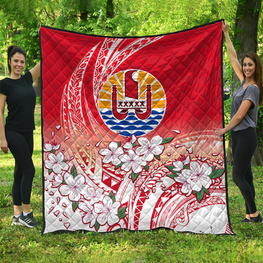 Tahiti Premium Quilt Polynesian Pattern Style White Flowers