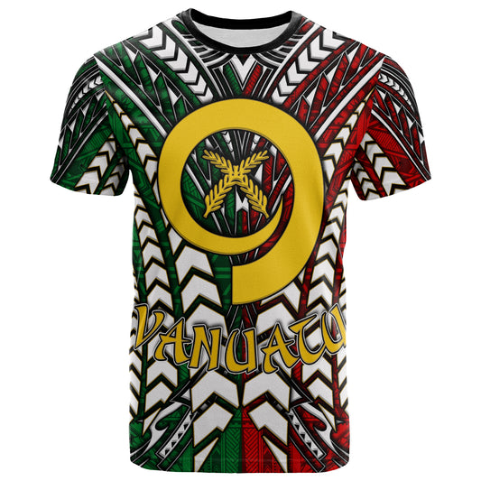 Vanuatu T-Shirt - Custom Vanuatu Independence Anniversary With Arm Polynesian Patterns T-Shirt