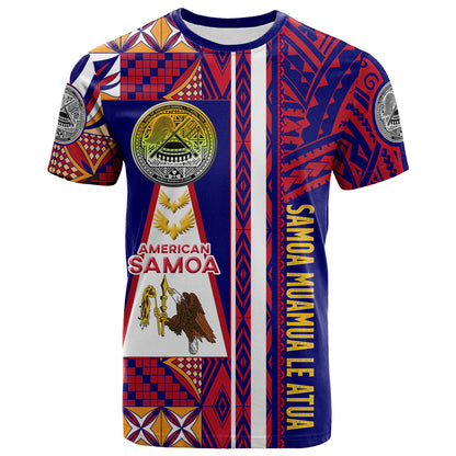 American Samoa Polynesian T-shirt - Custom Samoa Muamua Le Atua With Seal And Mamanu Siapo Patterns T-shirt