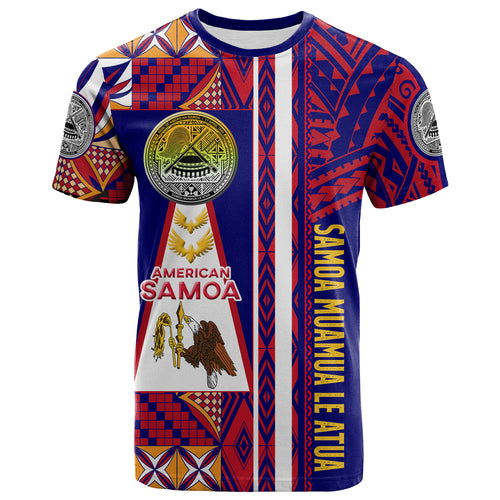 American Samoa Polynesian T-shirt - Custom Samoa Muamua Le Atua With Seal And Mamanu Siapo Patterns T-shirt