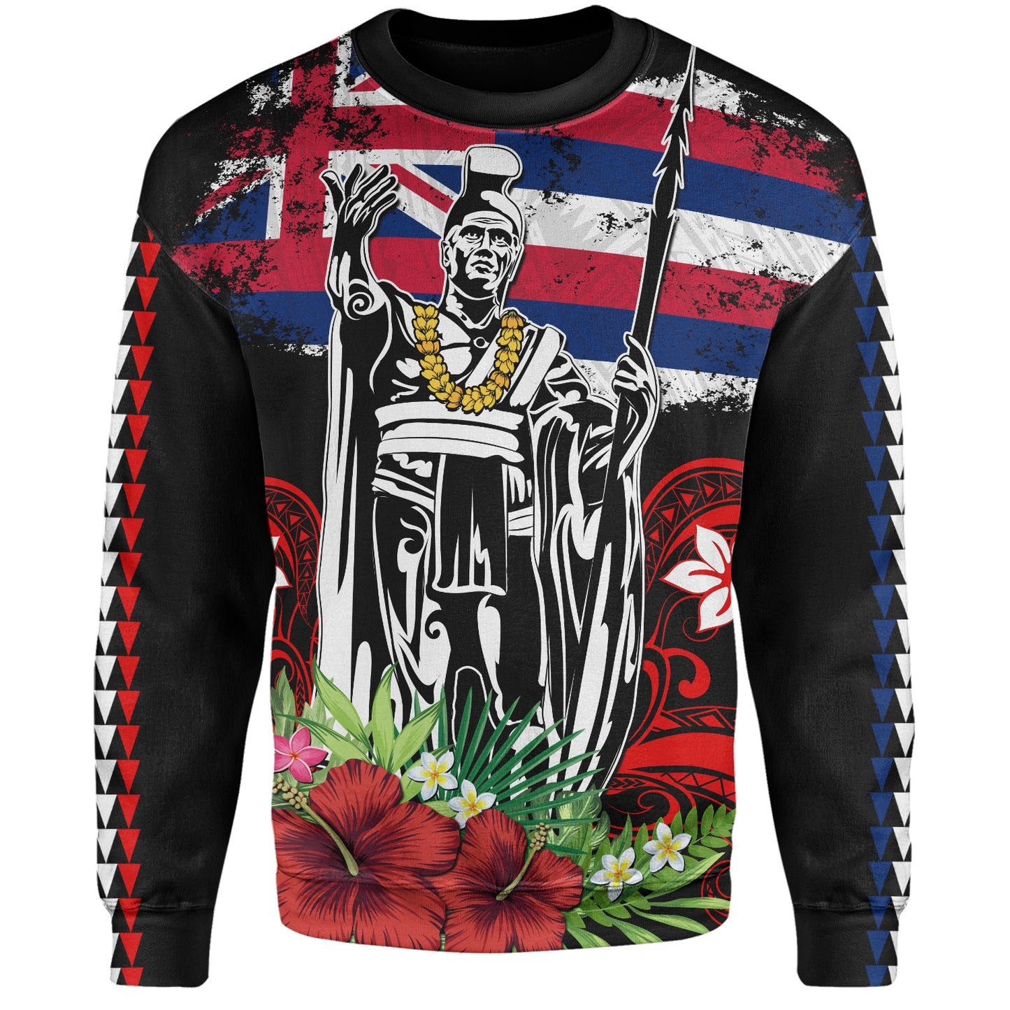 Hawaii Sweatshirt King Kamehameha I Tribal Flag Tropical Style