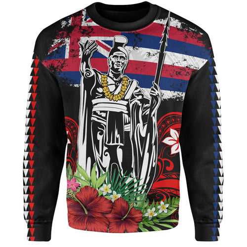Hawaii Sweatshirt King Kamehameha I Tribal Flag Tropical Style