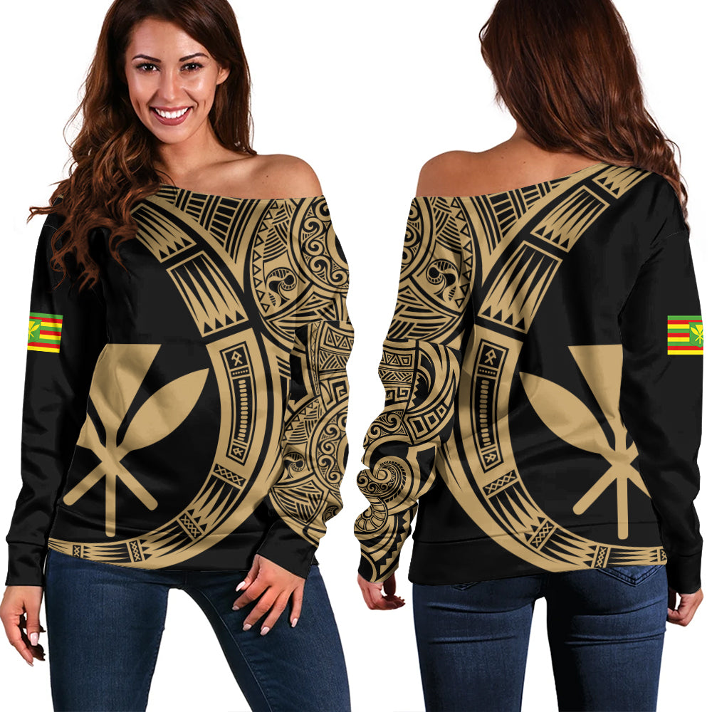 Hawaii Off Shoulder Sweatshirt Polynesia Tribal Spirits Of Kanaka Seal