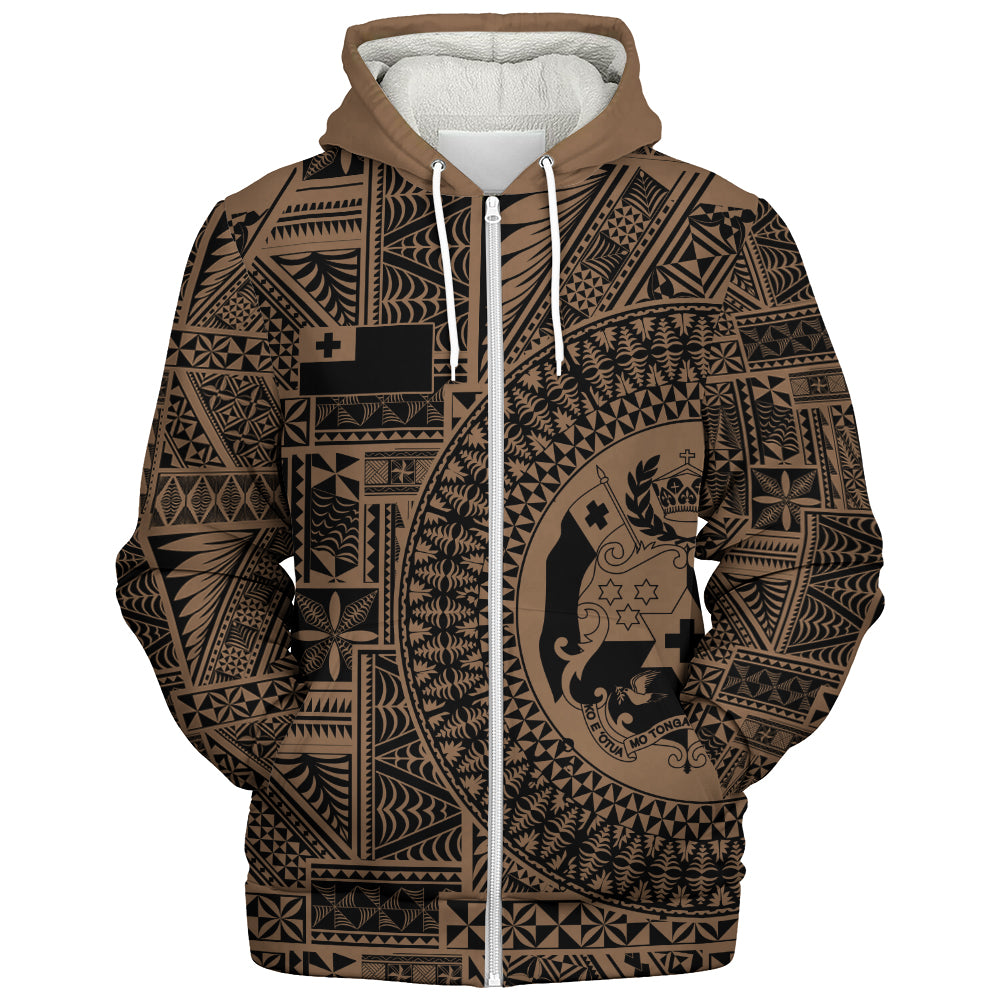 Tonga Sherpa Hoodie Royal Seal Tribal Pattern