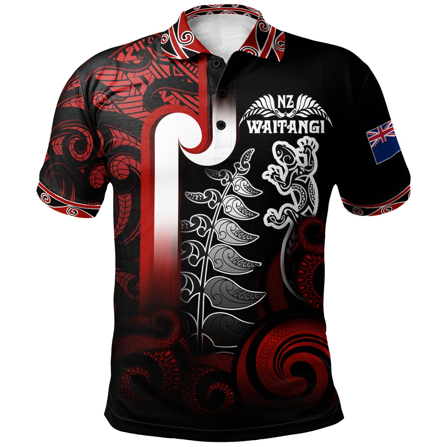 New Zealand Gradient Polo Shirt - Maori Tino Rangatiratanga With Lizard And Silver Fern