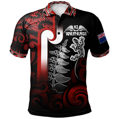 New Zealand Gradient Polo Shirt - Maori Tino Rangatiratanga With Lizard And Silver Fern
