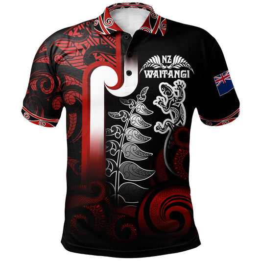 New Zealand Gradient Polo Shirt - Maori Tino Rangatiratanga With Lizard And Silver Fern