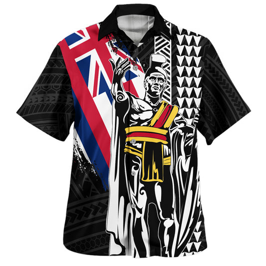 Hawaii Hawaiian Shirt King Kamehameha I Kakau Flag Grunge