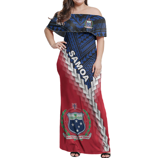 Samoa Woman Off Shoulder Long Dress - Samoa Coat Of Arms With Polynesian Tattoo
