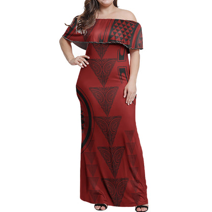 Polynesian Woman Off Shoulder Long Dress - Polynesian Design Pattern 08