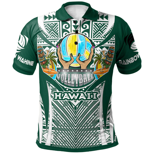 Hawaii Custom Polo Shirt- Hawaii Rainbow Wahine Volleyball Pride With Polynesian Culture Polo Shirt